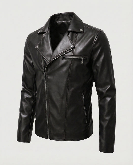 Herren Kunstleder Bikerjacke mit Designdetails