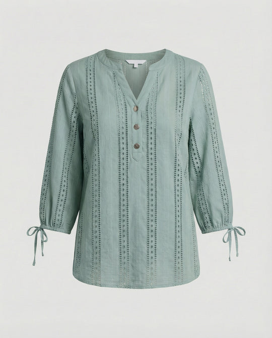 Damen Modisches Blusenshirt mit Spitzendetails und Knopfleiste R&B
