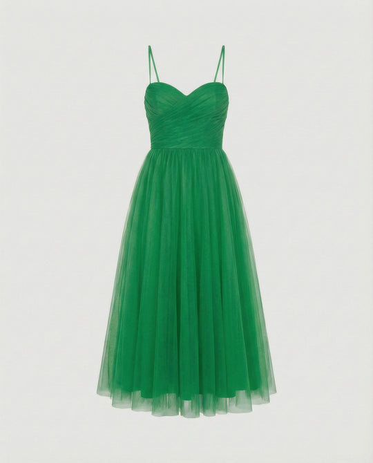 Damen Tüll Maxikleid mit Herz Ausschnitt