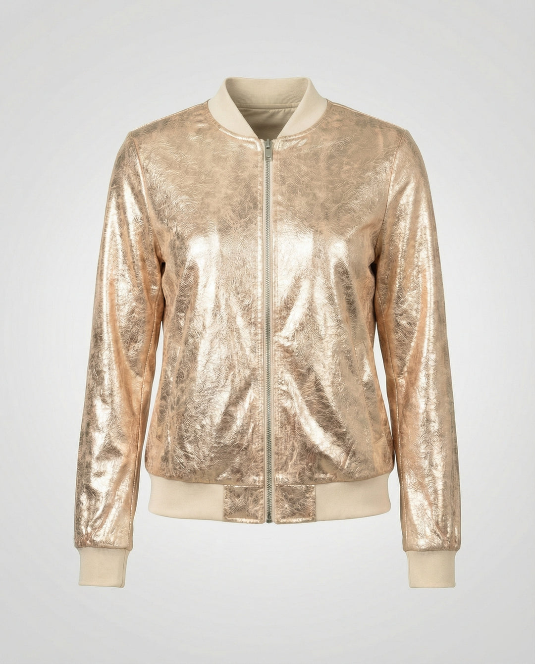 Damen Glänzende Bomberjacke mit Reißverschluss R&B