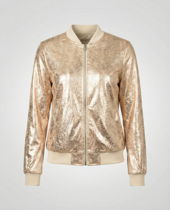 Damen Glänzende Bomberjacke mit Reißverschluss R&B