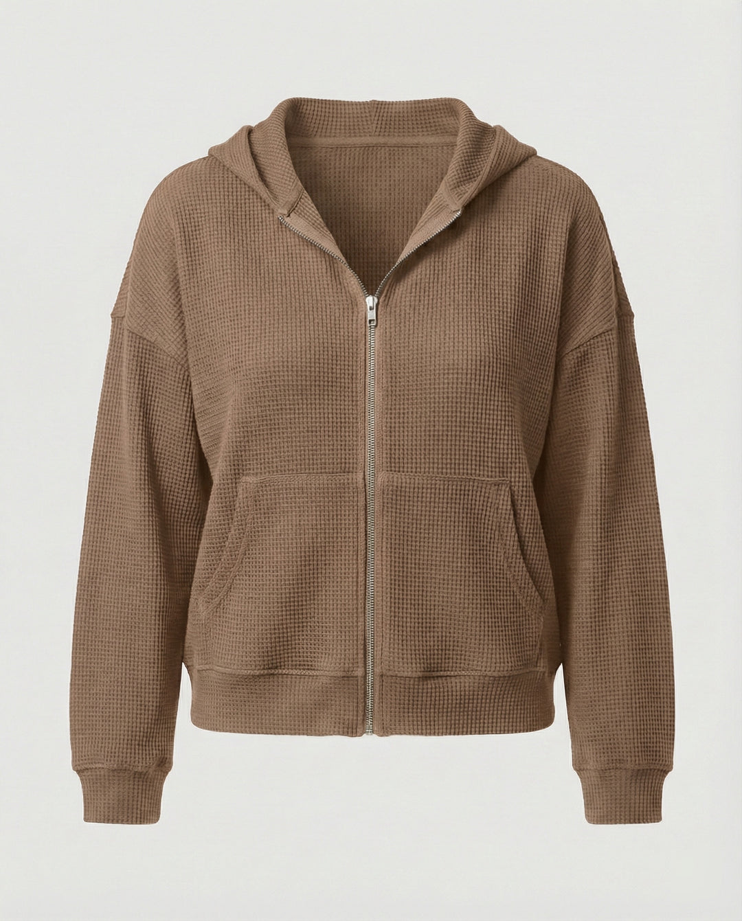 Damen lässige Waffle-Hoodie Jacke mit Reißverschluss R&B