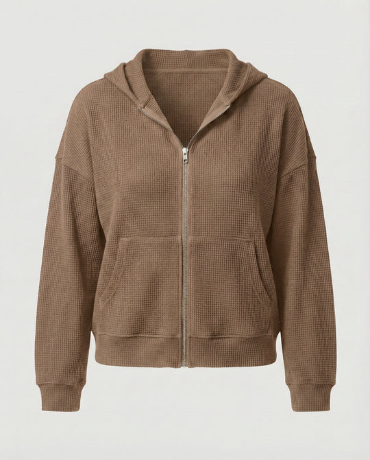 Damen lässige Waffle-Hoodie Jacke mit Reißverschluss R&B