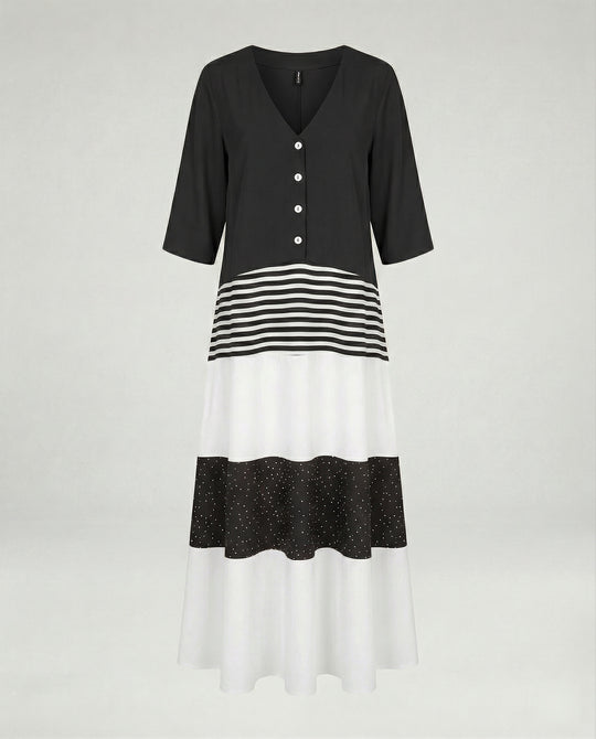 Damen Maxikleid mit Knopfleiste Stufen