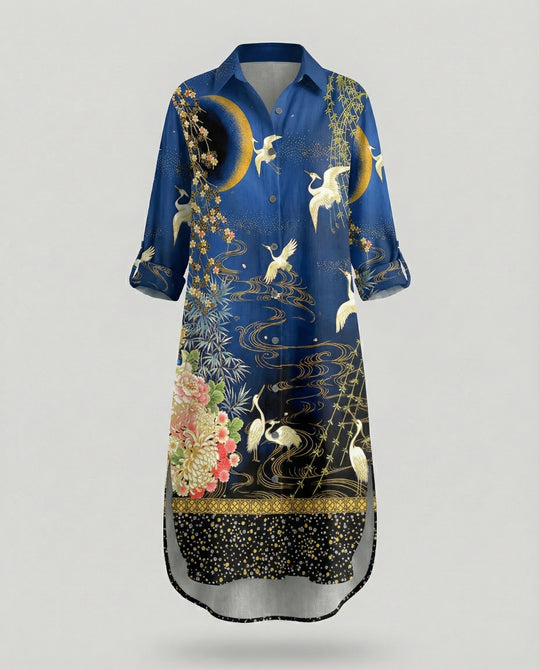 Damen Kaftan Kleid lang Seidenoptik