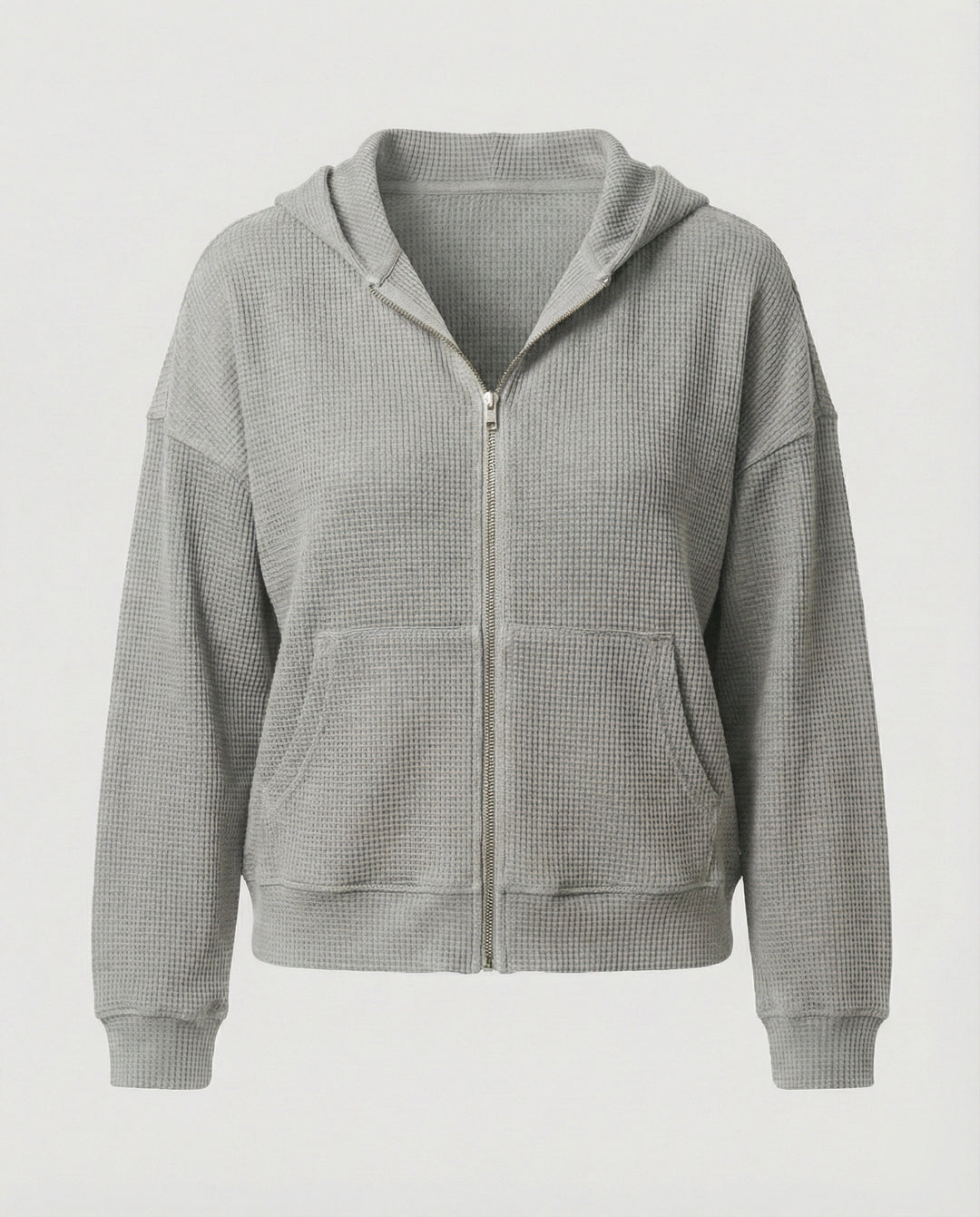 Damen lässige Waffle-Hoodie Jacke mit Reißverschluss R&B