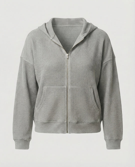 Damen lässige Waffle-Hoodie Jacke mit Reißverschluss R&B