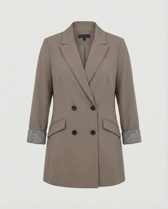 Damen Doppelreihiger Blazer mit kontrastierenden Ärmelaufschlägen R&B