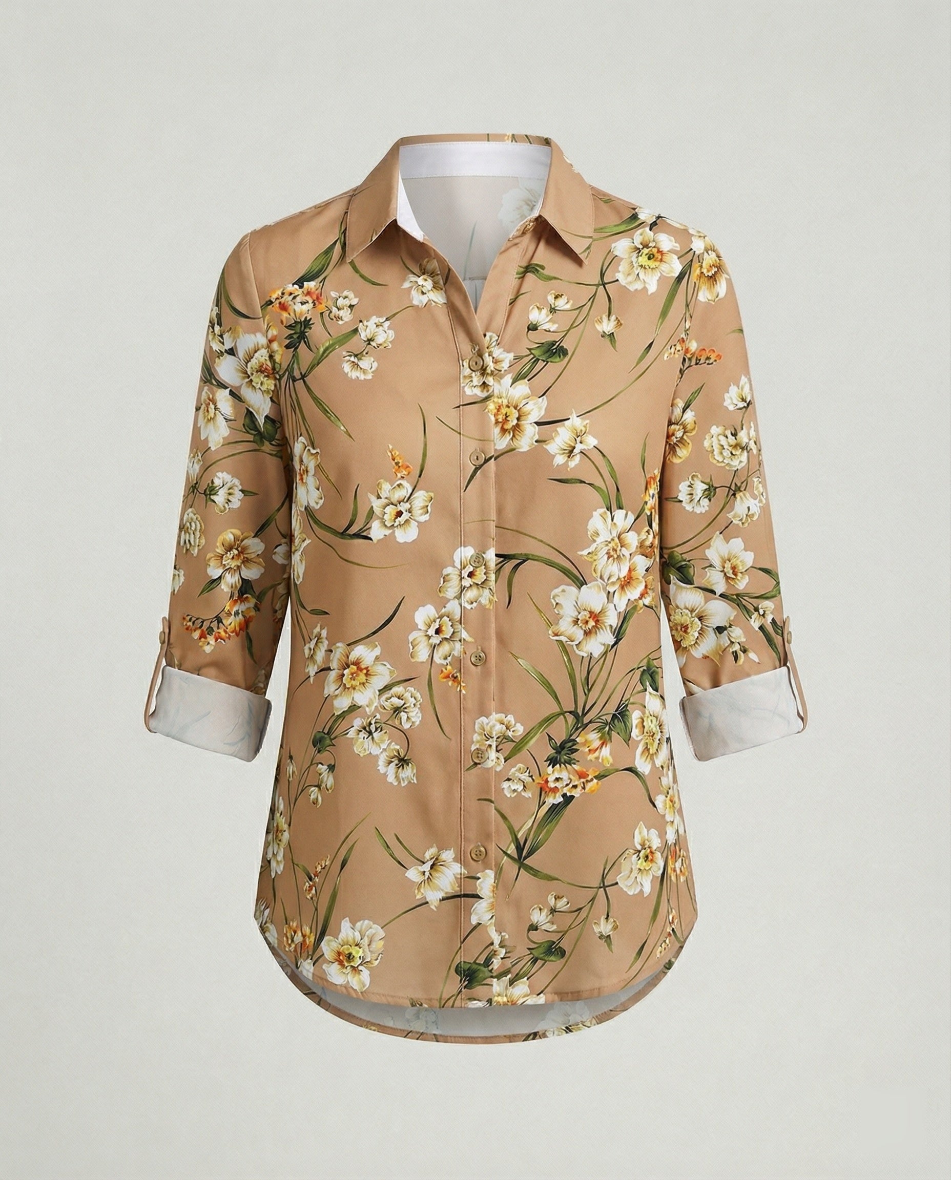 Leinenoptik Bluse Damen Floral