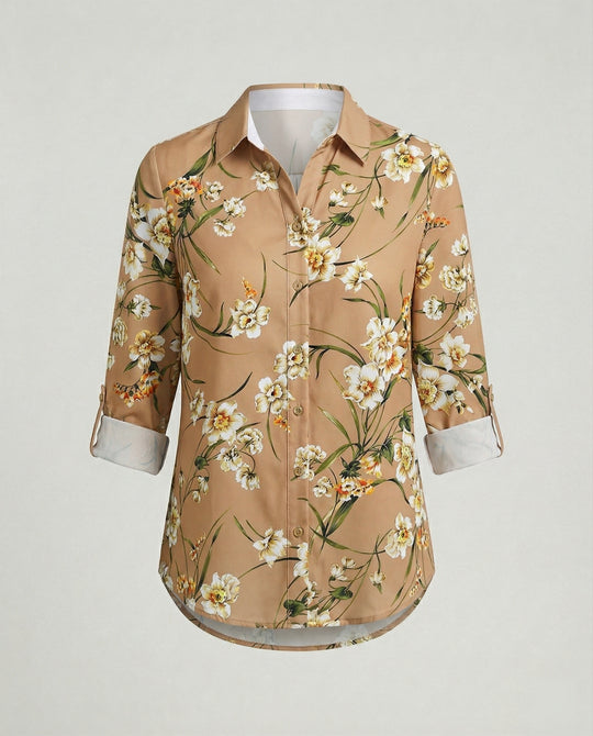 Leinenoptik Bluse Damen Floral