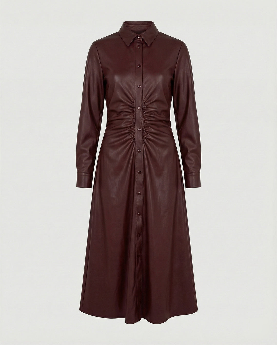 Damen Kunstleder Hemdkleid Tailliert
