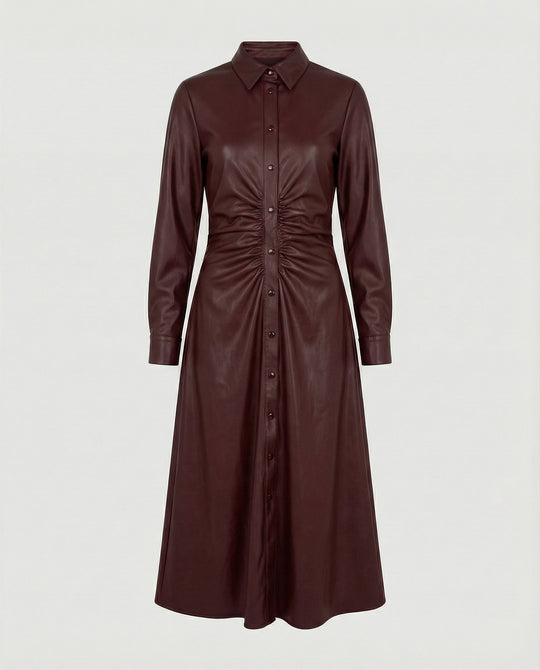 Damen Kunstleder Hemdkleid Tailliert