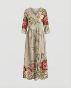 Damen Boho Maxikleid Sommer Leinenoptik