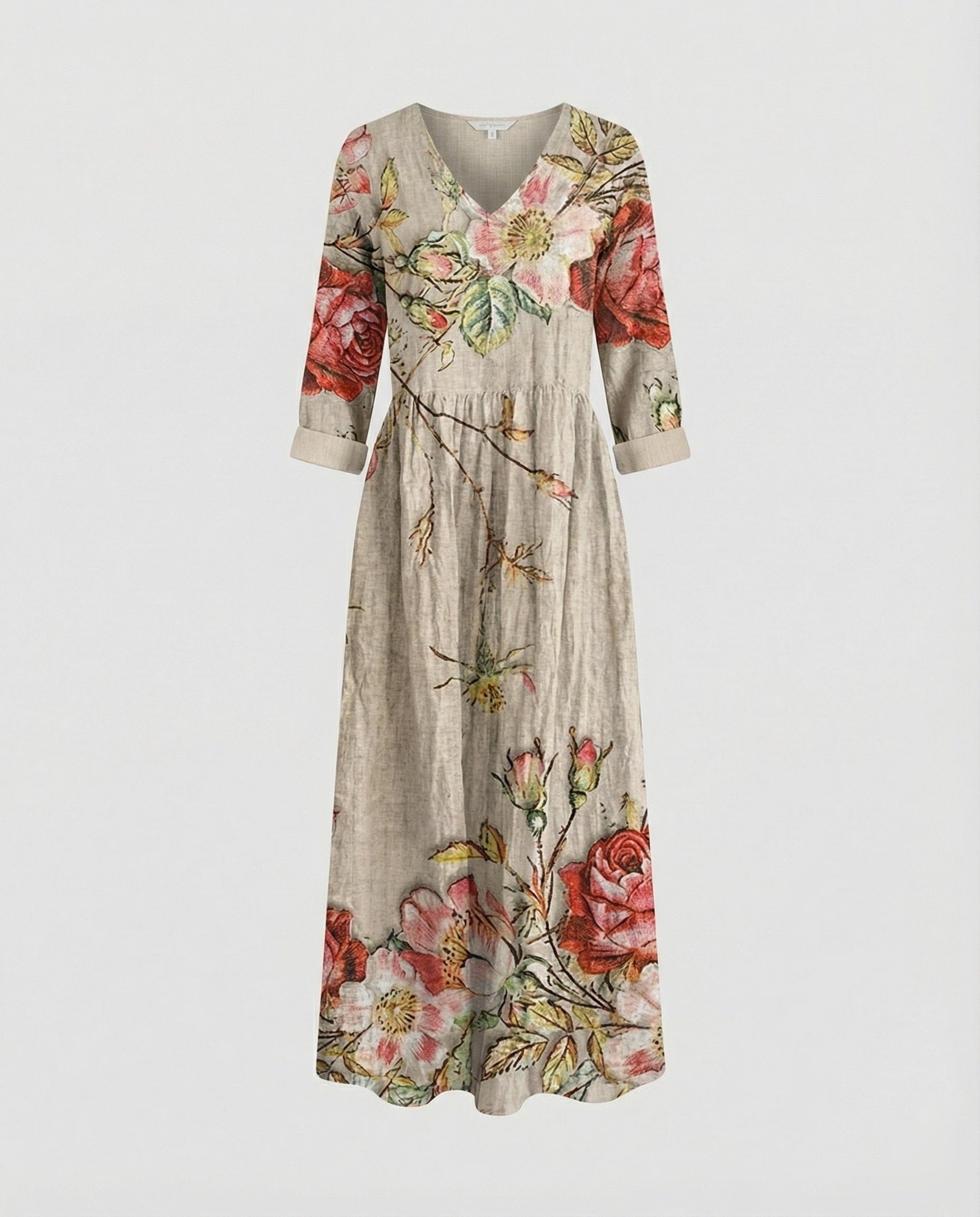 Damen Boho Maxikleid Sommer Leinenoptik