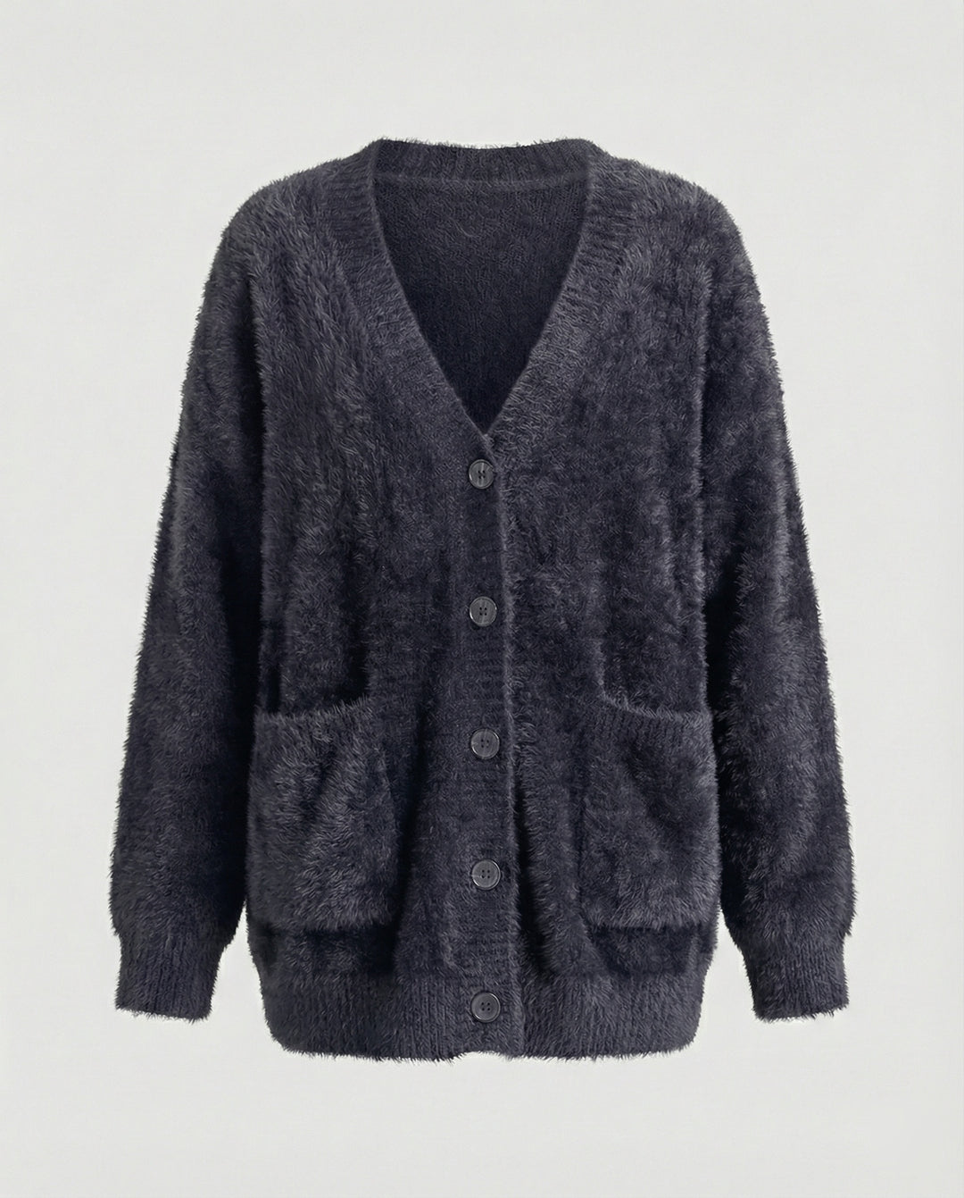 Strickjacke Damen flauschig mit tiefem V-Ausschnitt und Taschen