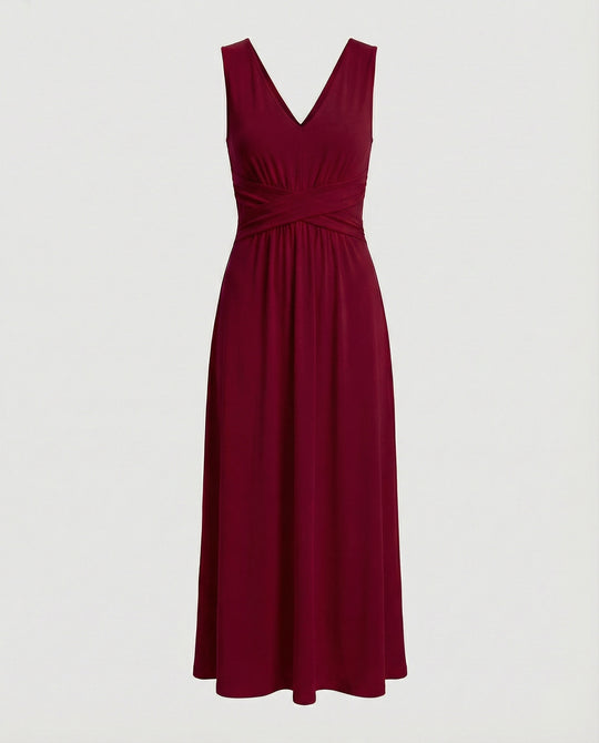 Damen Maxikleid V Ausschnitt ärmellos