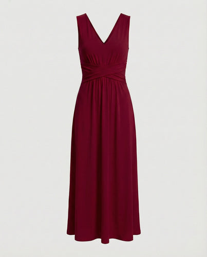 Damen Maxikleid V Ausschnitt ärmellos