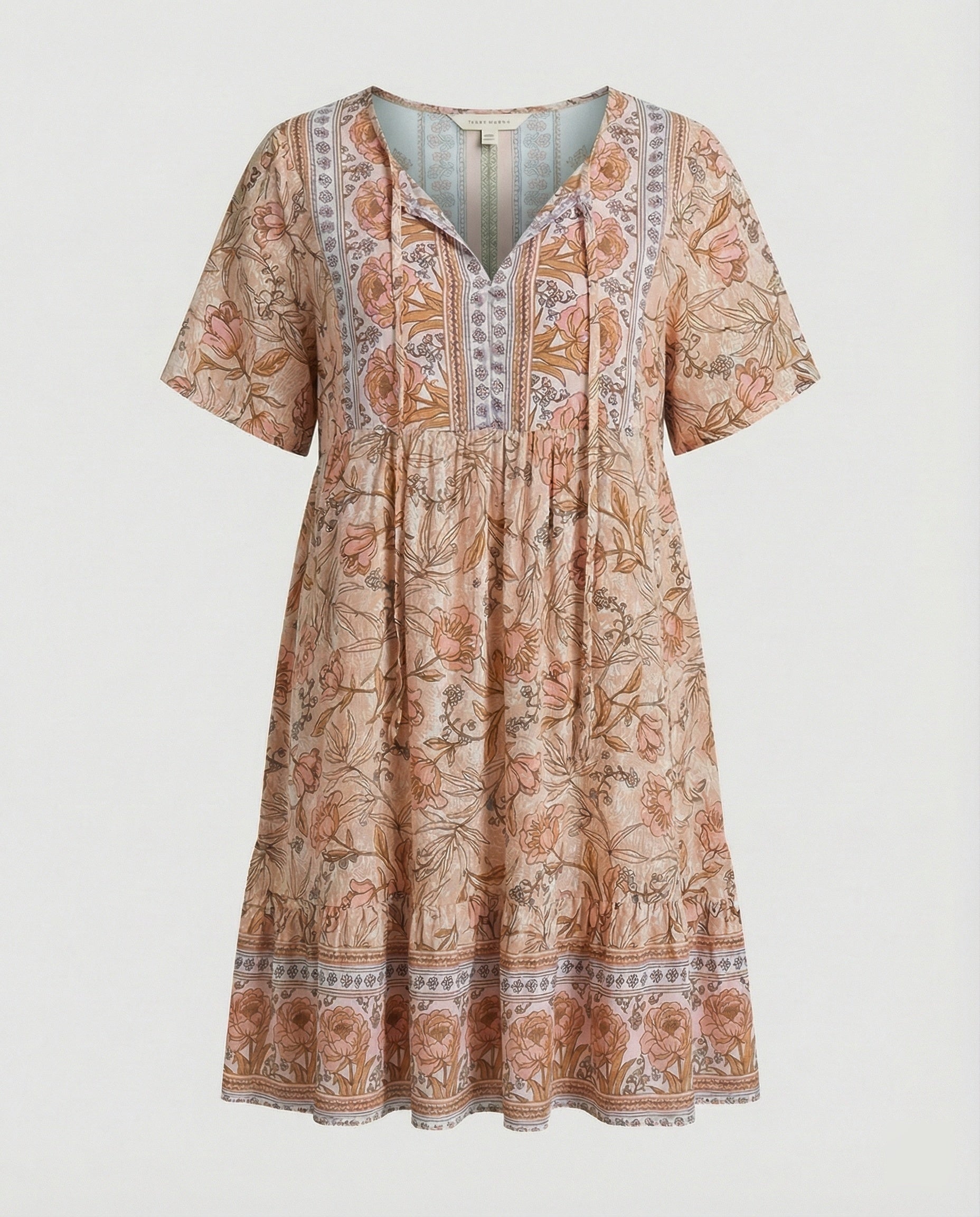 Damen Boho Midikleid A-Linie mit Bordüre