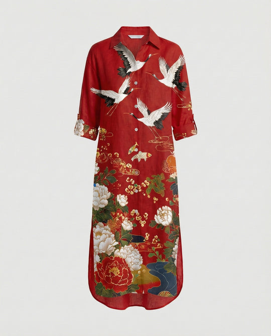 Damen Kaftan Kleid lang Seidenoptik