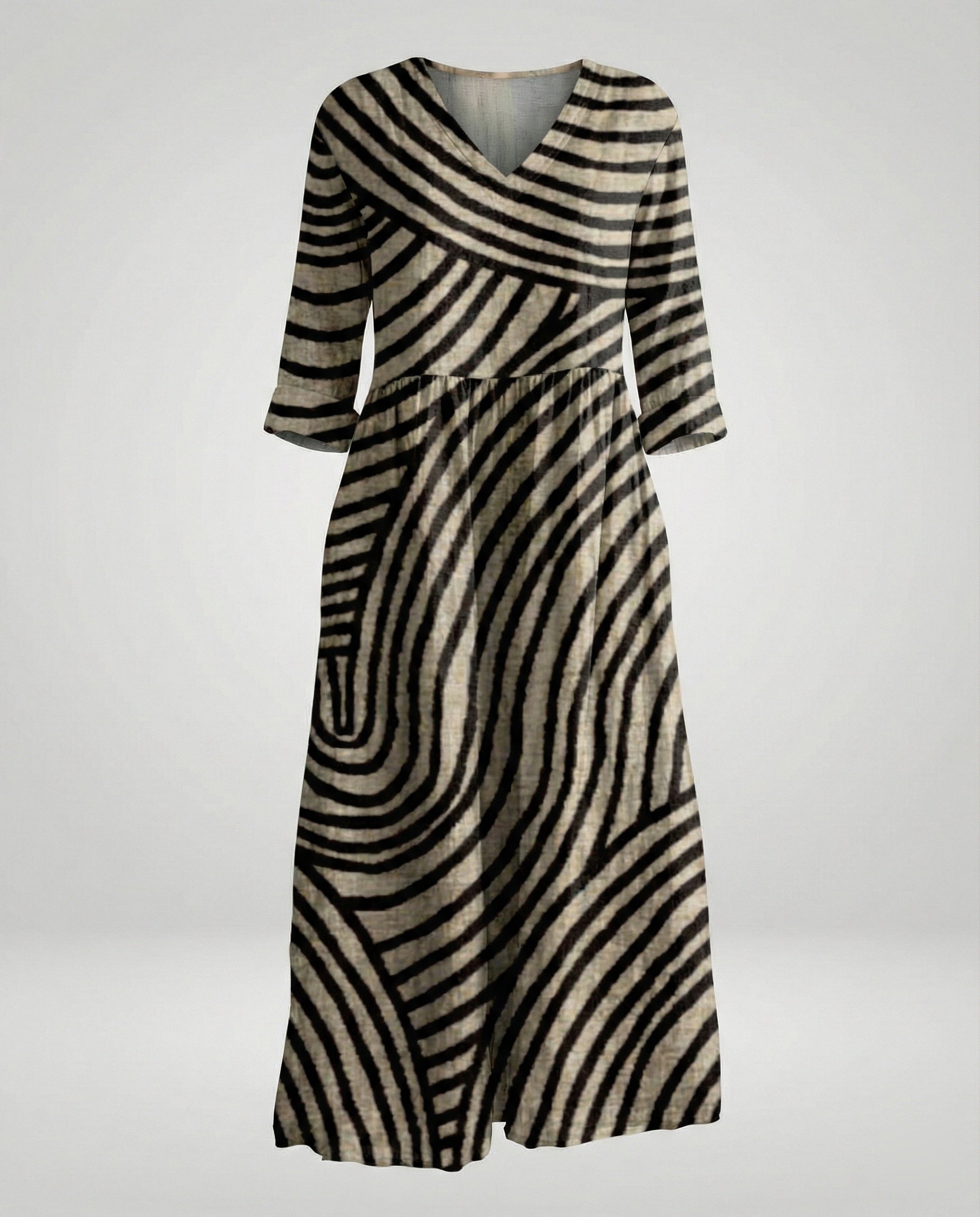 Damen Maxikleid Sommer Leinenoptik V-Ausschnitt