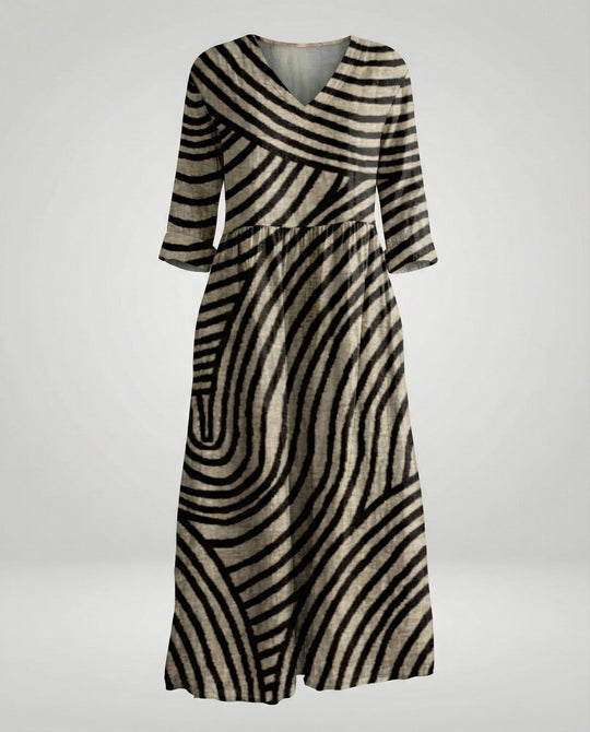 Damen Maxikleid Sommer Leinenoptik V-Ausschnitt