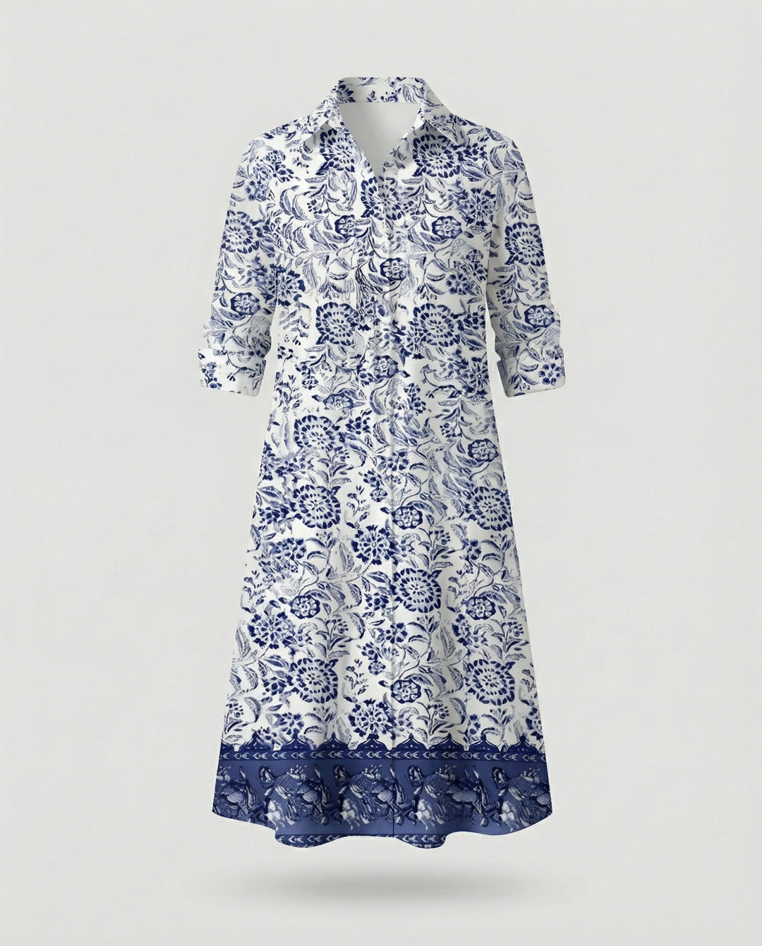 Damen Hemdblusenkleid Baumwolle Freizeit