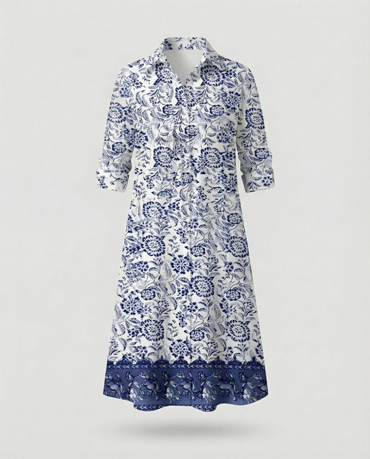 Damen Hemdblusenkleid Baumwolle Freizeit