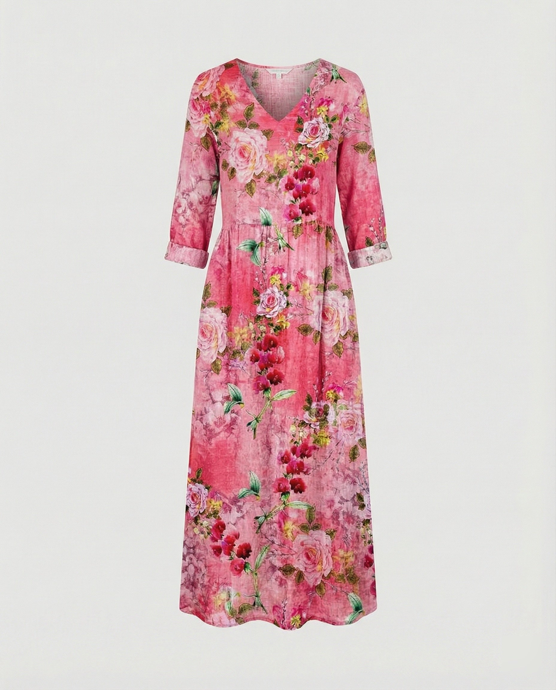 Damen Boho Maxikleid Sommer Leinenoptik