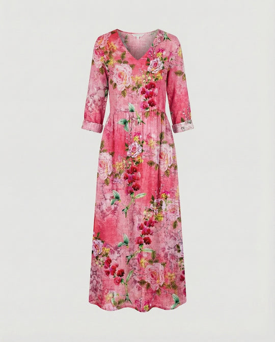 Damen Boho Maxikleid Sommer Leinenoptik