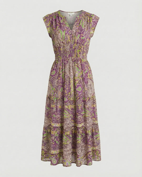 Boho Maxikleid Sommer mit Smok Taille