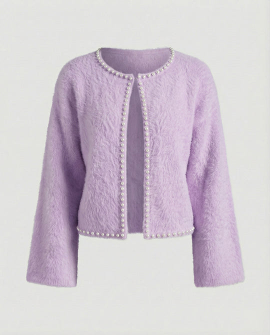 Strickjacke Damen flauschig mit Perlenverzierung