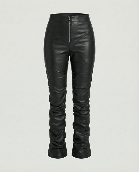 Damen High-Waist Kunstlederhose mit weitem Bein