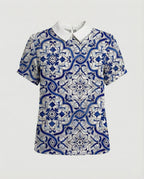 Damen Bluse Leinen Peter Pan Kragen