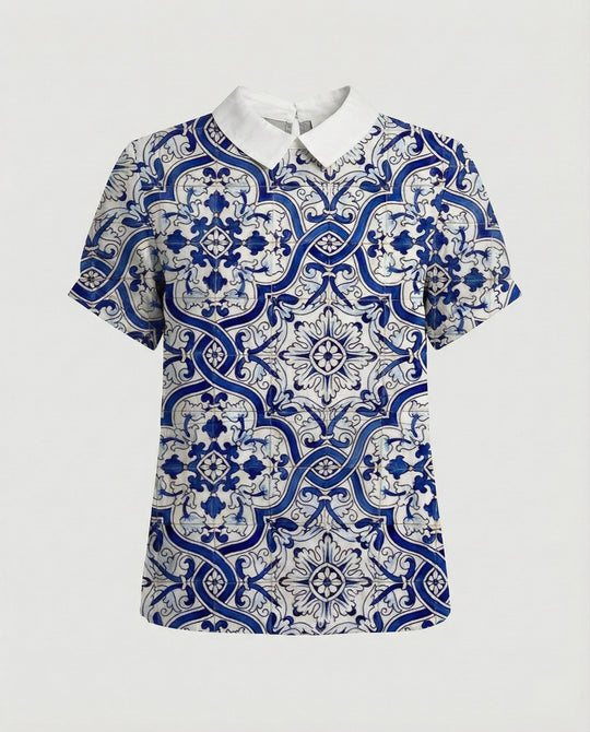 Damen Bluse Leinen Peter Pan Kragen