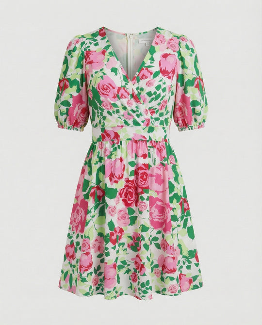 Damen Minikleid floral Wickeloptik