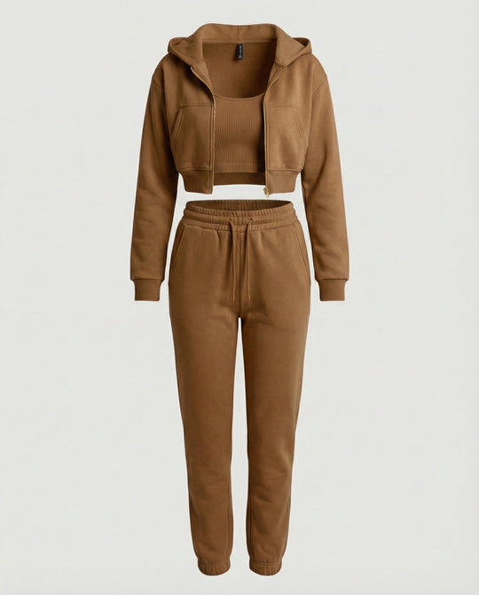 Jogginganzug Damen Lounge-Set mit Cropped Hoodie