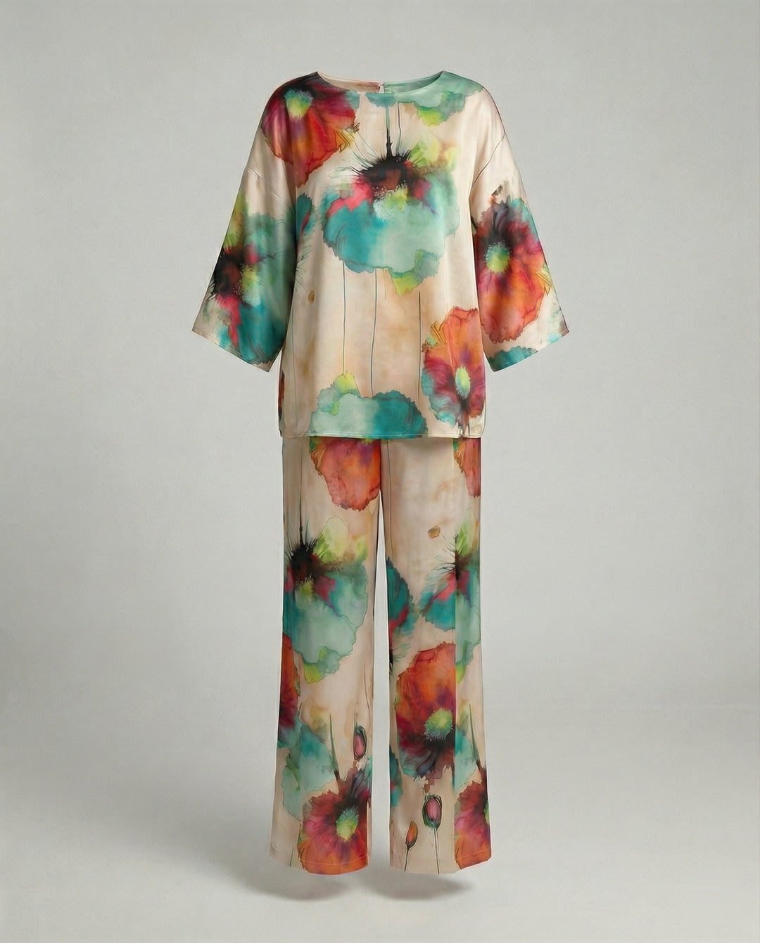 Damen Zweiteiler Set Satin Kimono