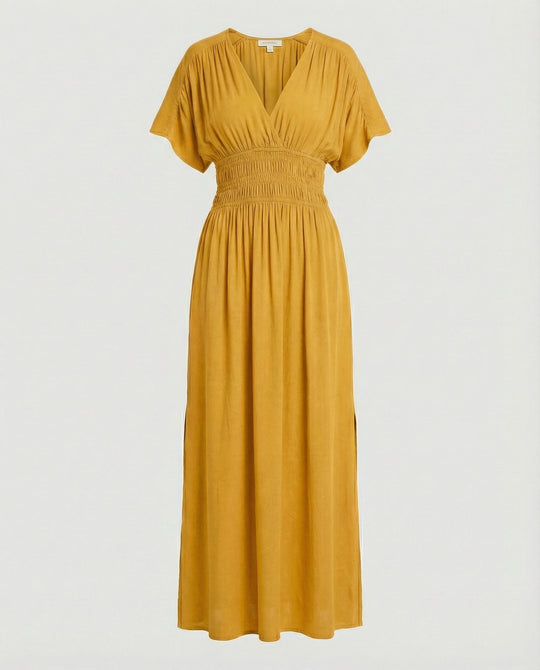 Damen Maxikleid Sommer V-Ausschnitt Schlitz