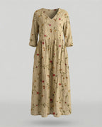 Damen Boho Maxikleid Sommer Leinenoptik
