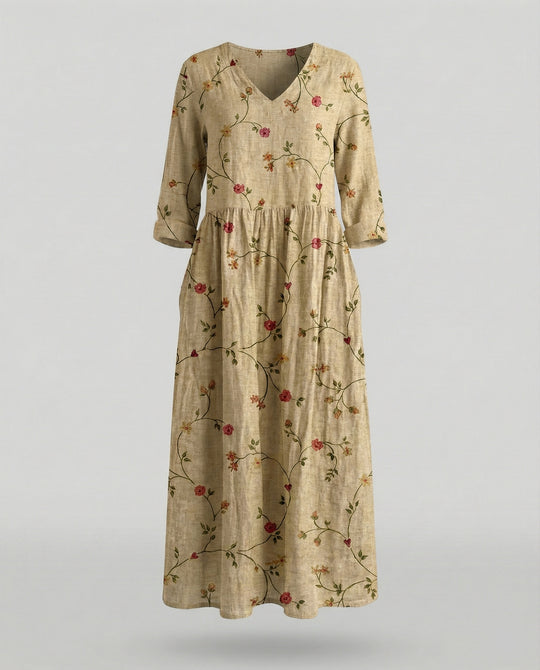 Damen Boho Maxikleid Sommer Leinenoptik