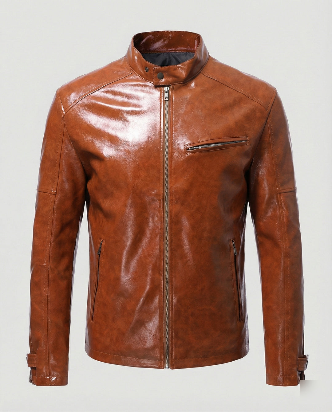 Herren Elegante Lederjacke mit Reißverschlusstaschen