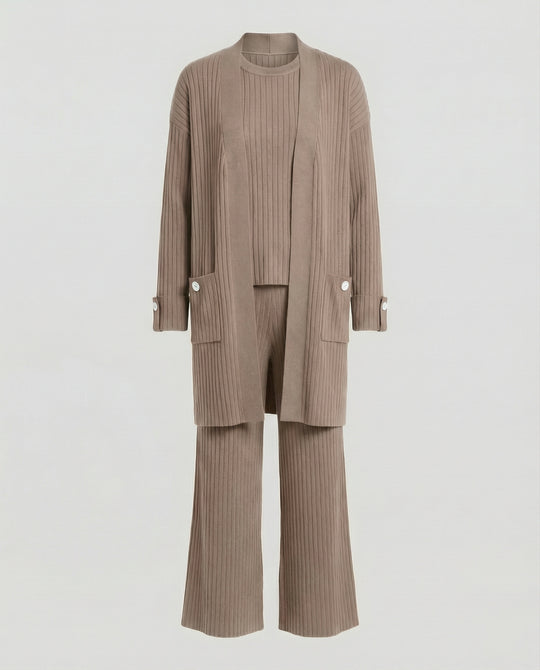Damen Strick-Loungewear Set mit langen Ärmeln und praktischen Taschen R&B
