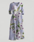 Damen Boho Maxikleid Sommer Leinenoptik