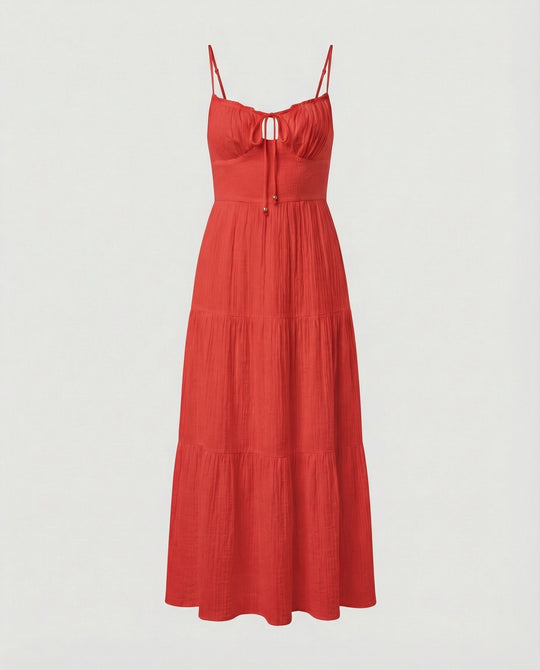 Damen Maxikleid mit verstellbaren Rüschen