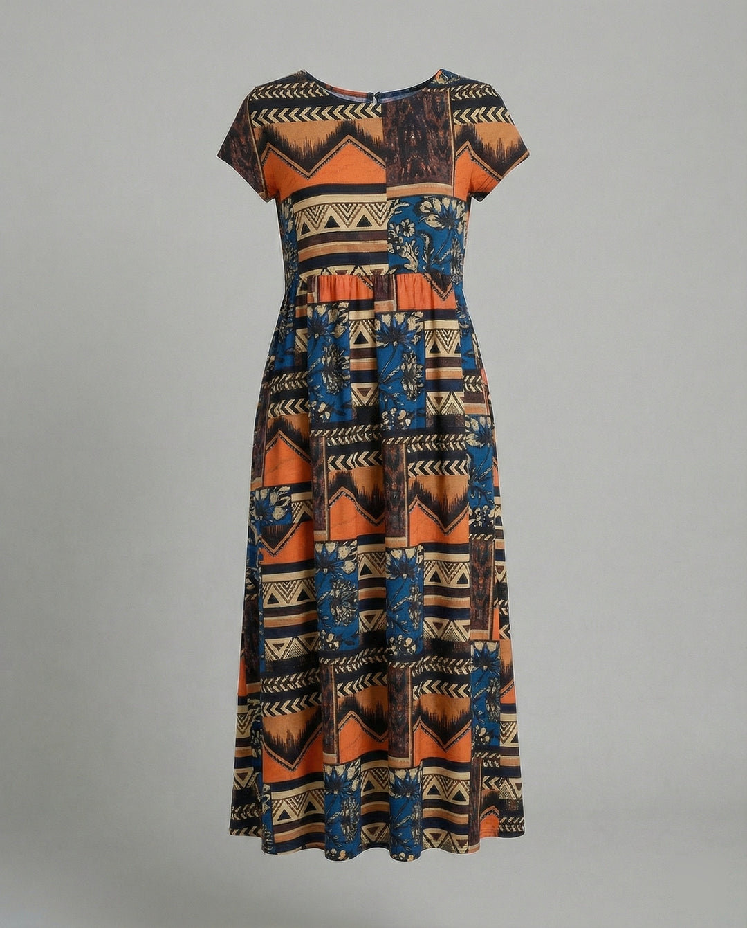 Damen Maxikleid Patchwork A-Linie