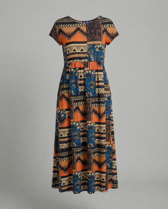 Damen Maxikleid Patchwork A-Linie