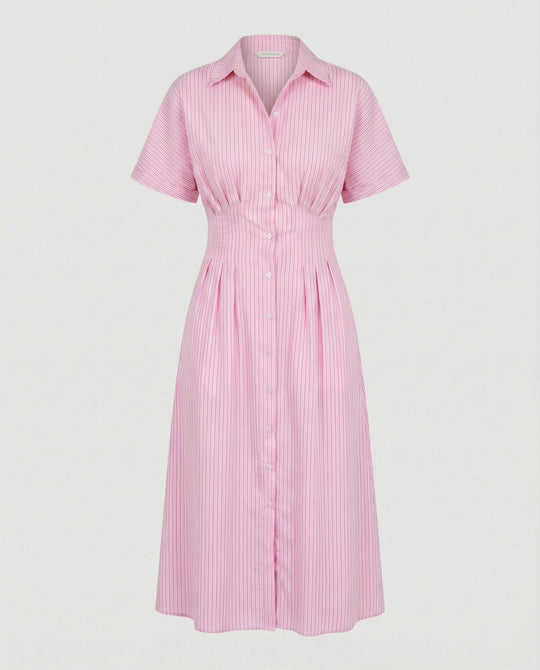 Damen Hemdkleid Midi mit Plissee
