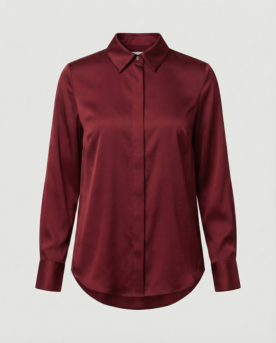 Damen elegante Satinbluse mit klassischem Kragen und zeitlosem Schnitt R&B