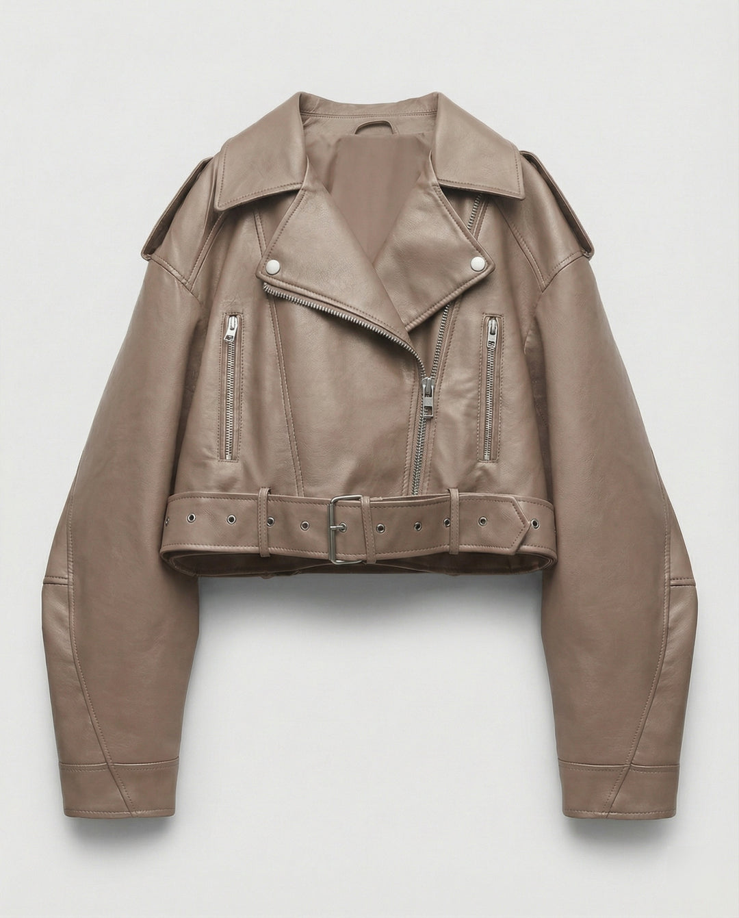 Damen Lederjacke Schwarz mit Gürtel