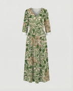 Damen Boho Maxikleid Sommer Leinenoptik